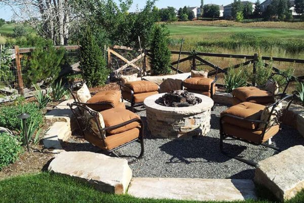 outdoor firepit and seating area