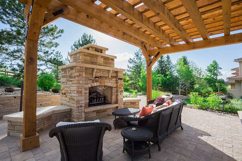 Outdoor fireplace and pergola